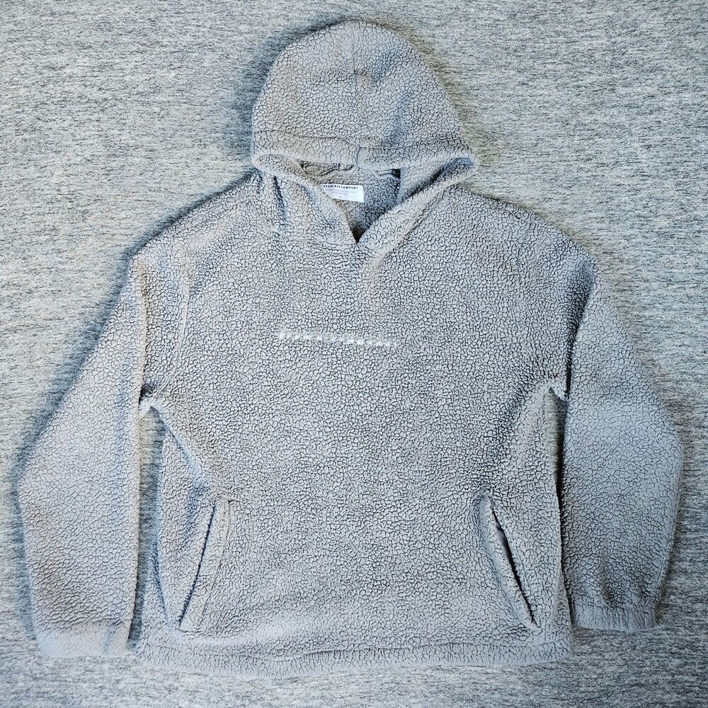 Seek Discomfort Hoodie Men's Large Gray Sherpa Fleece Pullover Kangaroo Pocket